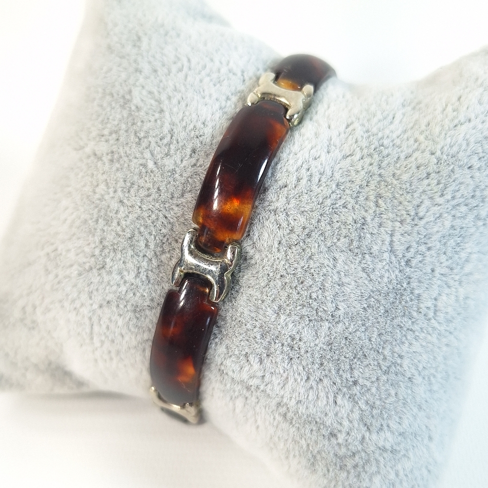 Tortoiseshell Lucite Silver Tone Womens Bracelet